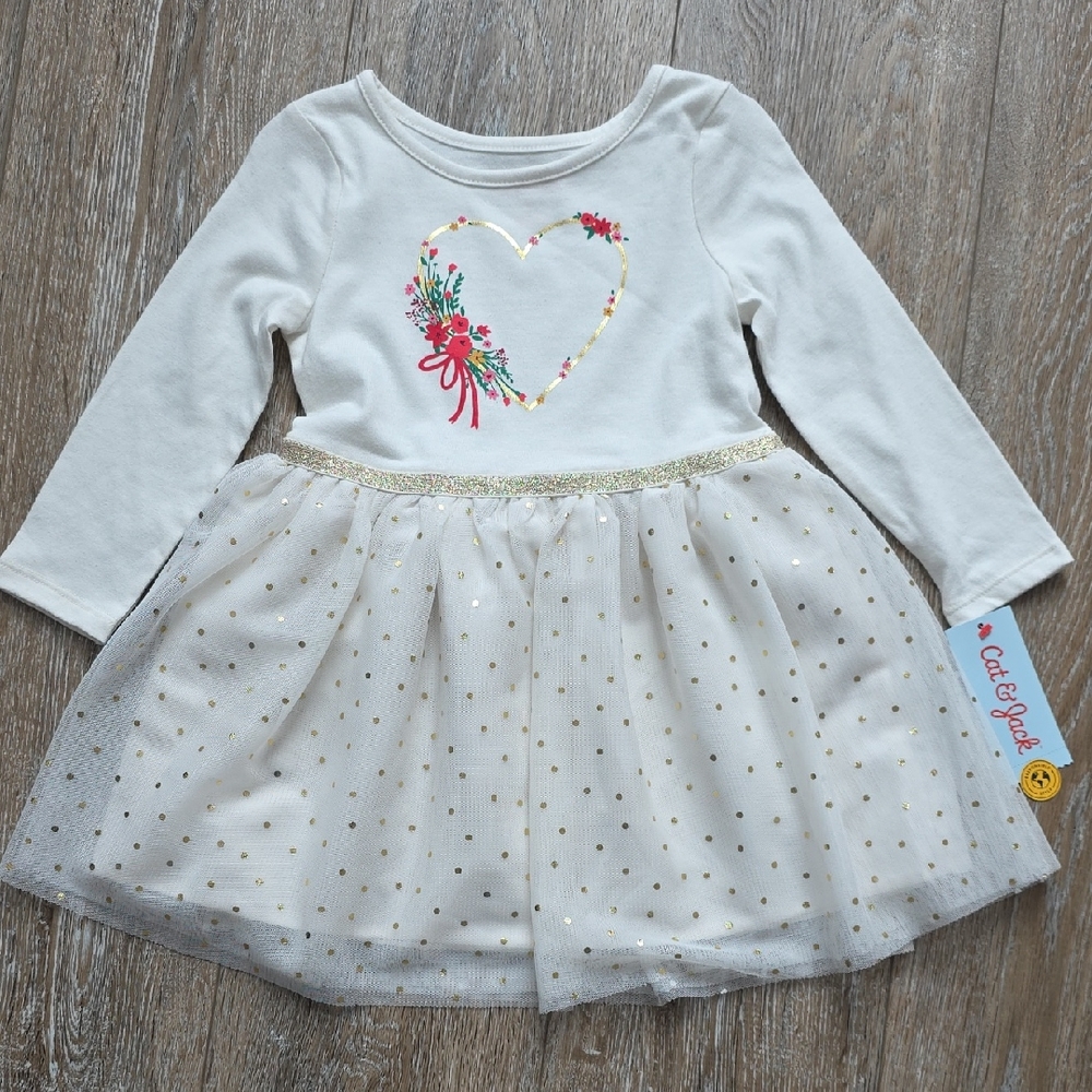 Cat & Jack White and Gold Heart Dress